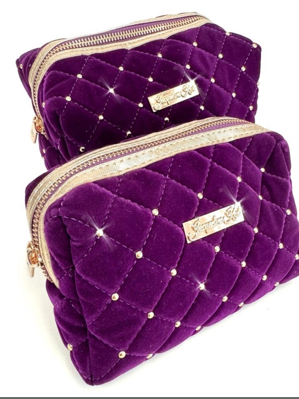 Velvet Quilted Purple Women's Crossbody Bag with Gold Studs